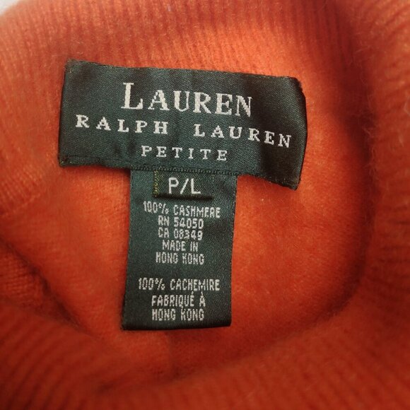 Lauren Ralph Lauren Petite Ladies Size PL Orange 100% Cashmere Turtleneck - Picture 3 of 9